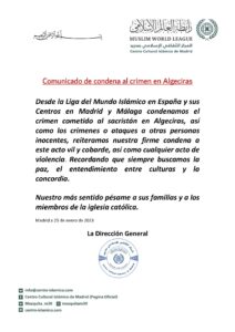 Lee más sobre el artículo Comunicado de condena al crimen en Algeciras
