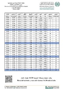 Lee más sobre el artículo Horario de oración | Febrero 2025