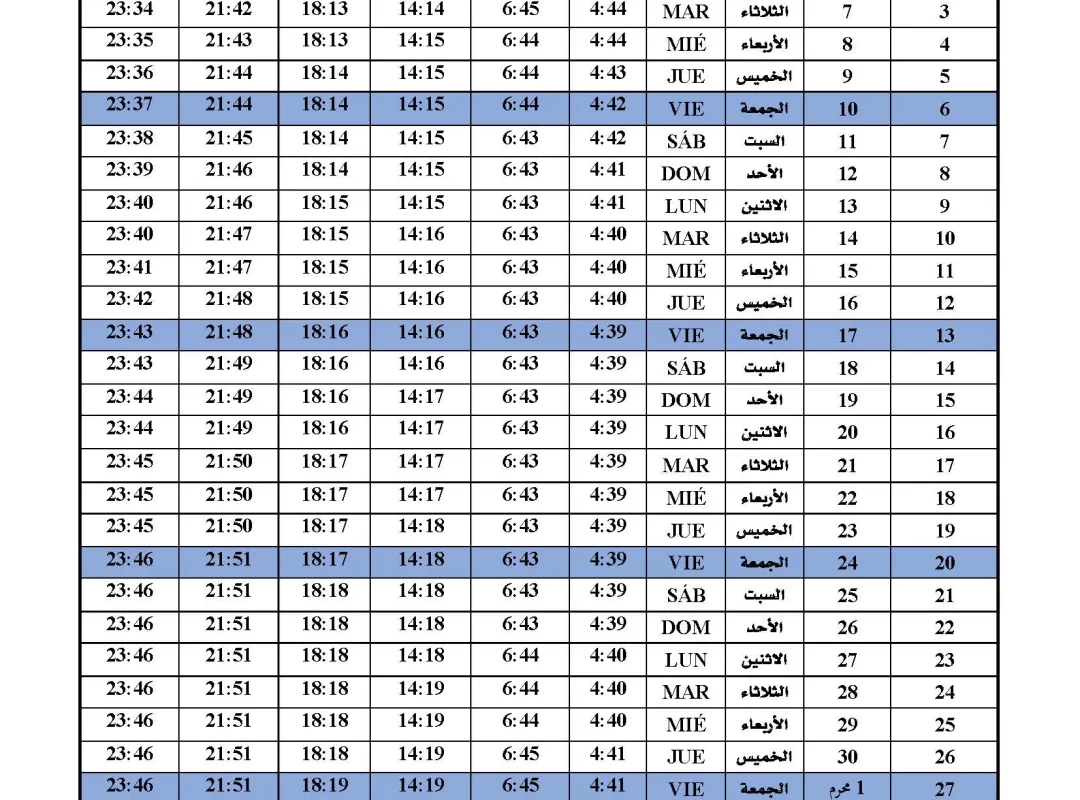 Horario de oración | Junio 2025
