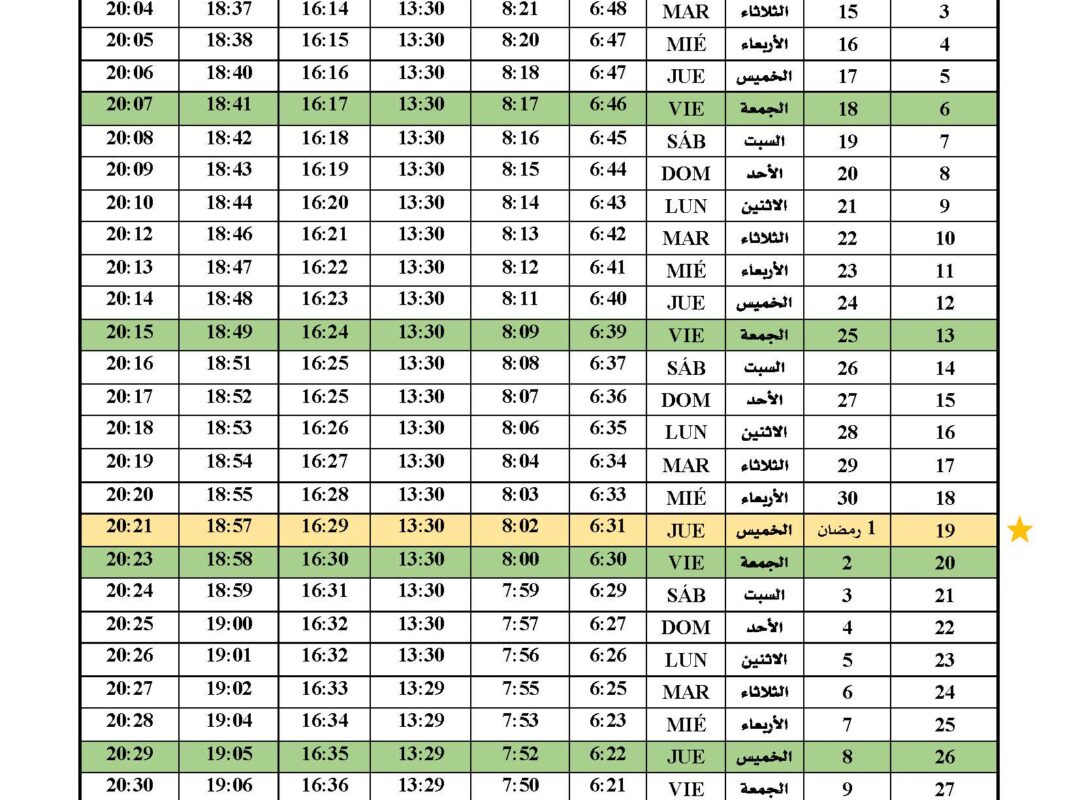 Horario de oración | Febrero 2026