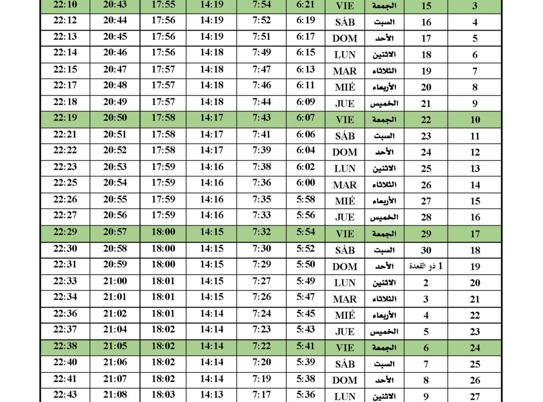 Horario De Oración | Abril 2026