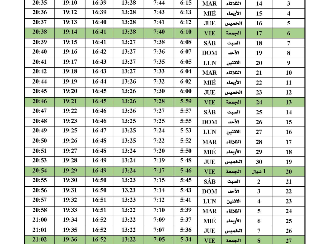 Horario De Oración | Marzo 2026
