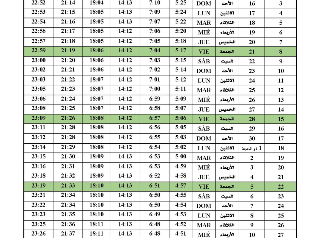 Horario De Oración | Mayo 2026