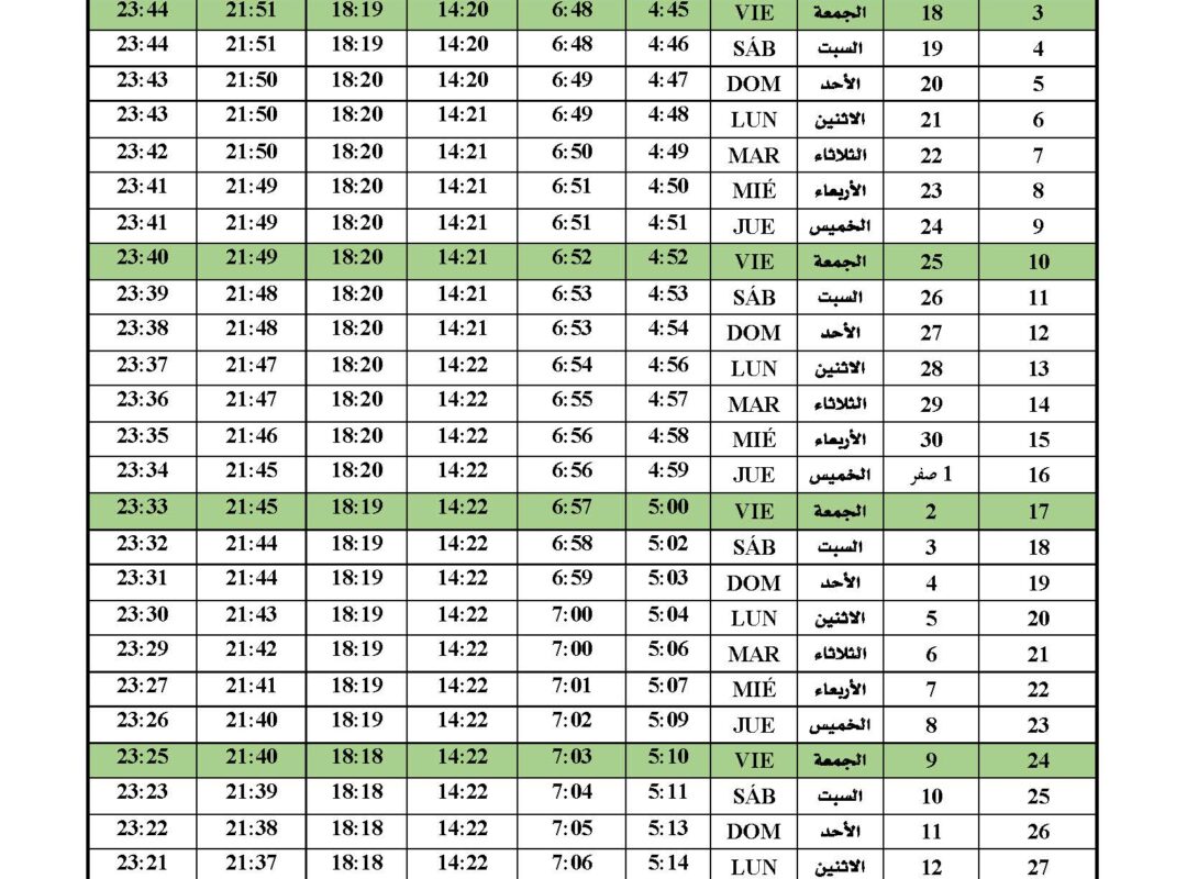 Horario De Oración | Julio 2026