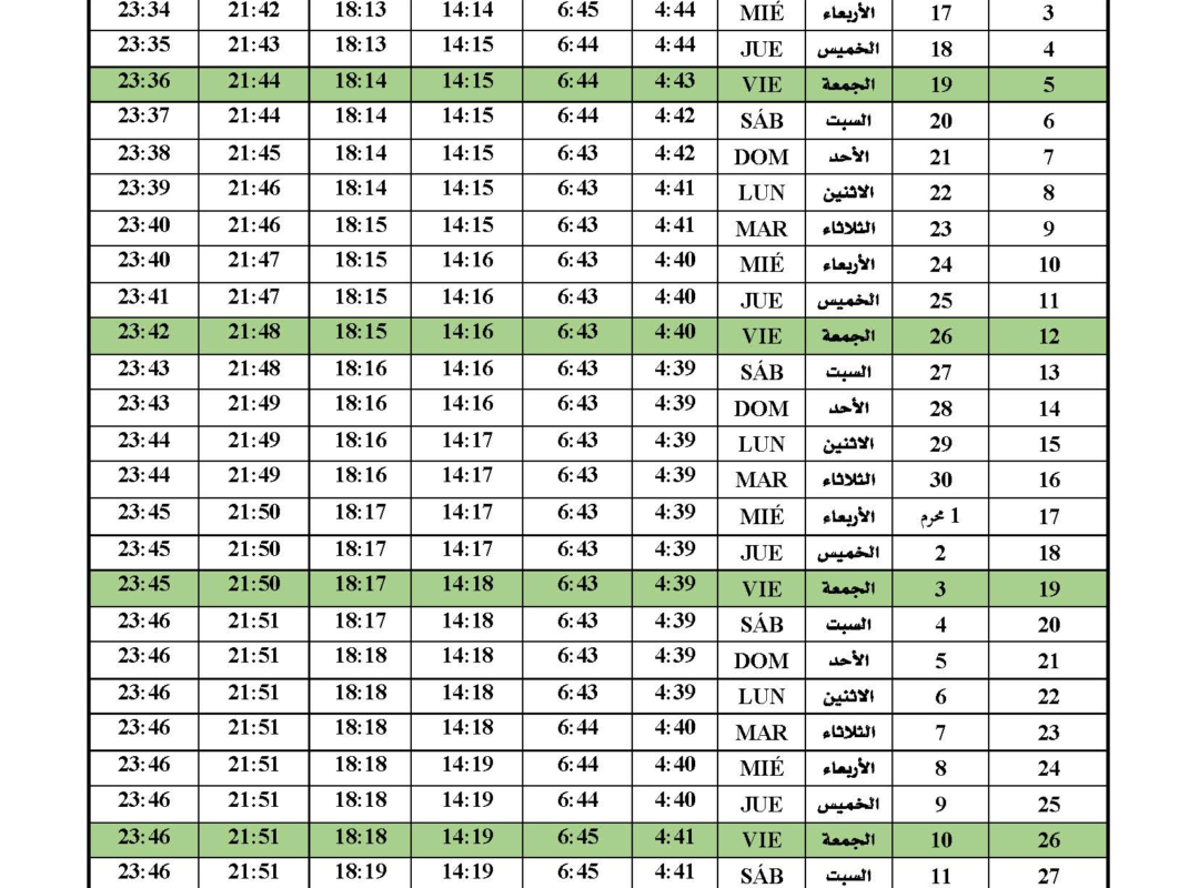 Horario De Oración | Junio 2026