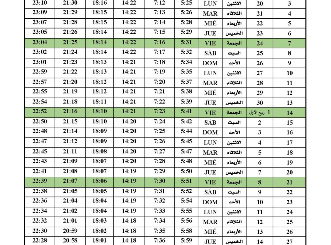 Horario De Oración | Agosto 2026