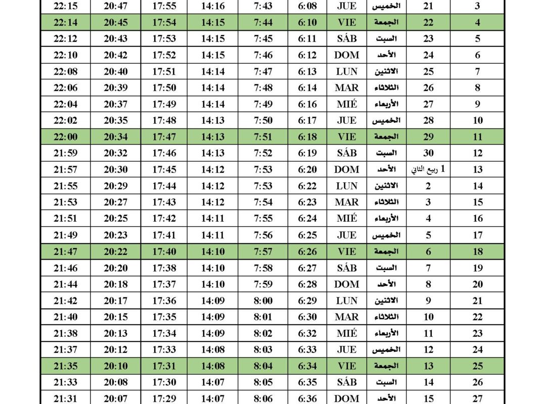 Horario De Oración | Septiembre 2026