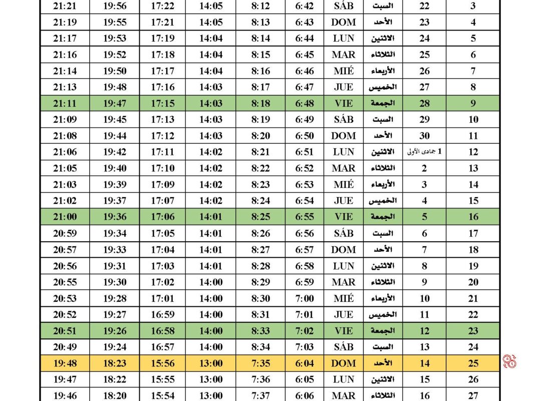 Horario De Oración | Octubre 2026